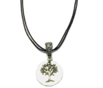 Leather Charm Disc Necklace - Flowers & Trees
