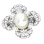 Bronze Floral Filigree Cameo Brooch Pin