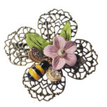 Filigree Flower and Bee Brooch