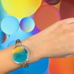 Modern Silver Resin Circle Cuff Bracelet