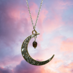Silver Moon Necklace with Assorted Gemstones