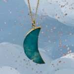 Amazonite Stone and Gold Moon Pendant Necklace