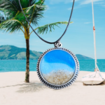 Beach Ocean Waves Sand Pendant on Thin Cord