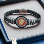 Military Logo Unisex Braided Leather Bracelets: Marine Corps, Army, Navy, Air Force, Coast Guard, Space Force