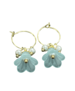 Golden Delicate Lucite Flower & Pearl Hoop Earrings - Image 2