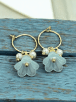 Golden Delicate Lucite Flower & Pearl Hoop Earrings - Image 3