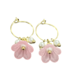 Golden Delicate Lucite Flower & Pearl Hoop Earrings - Image 5