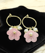 Golden Delicate Lucite Flower & Pearl Hoop Earrings - Image 6