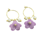 Golden Delicate Lucite Flower & Pearl Hoop Earrings - Image 9