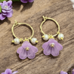 Golden Delicate Lucite Flower & Pearl Hoop Earrings