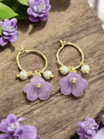 Golden Delicate Lucite Flower & Pearl Hoop Earrings