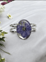 Oval Pressed Flower Resin Cuff Bracelet - Image 3