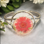 Sterling Plated Circle Cuff with Pressed Flower Centerpiece