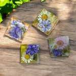 Set of 4 | Pressed Flower Resin Botanical Square Magnets