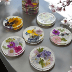 Two Pressed Flower Resin Coasters Set - Botanical Coaster with Real Flowers